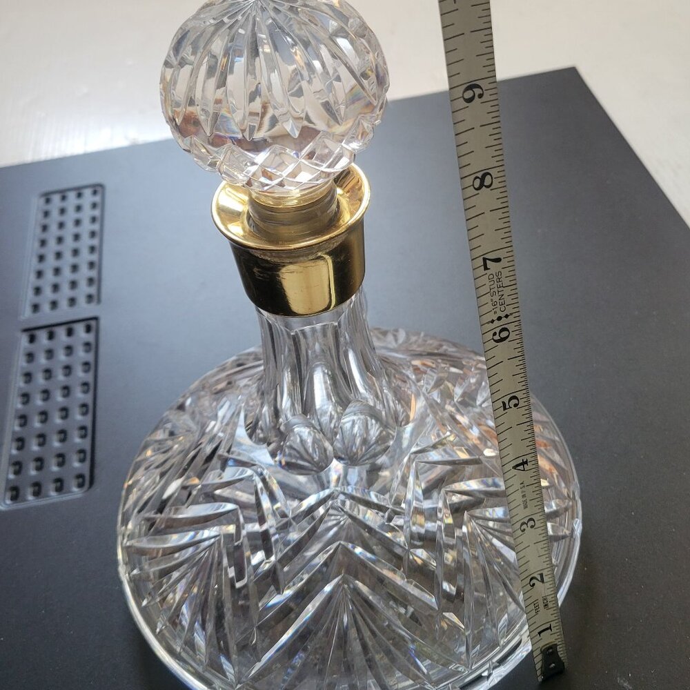 Waterford Crystal Ships Decanter With Gold Band Collar 10" Tall Rare vtg Ireland - Picture 10 of 11